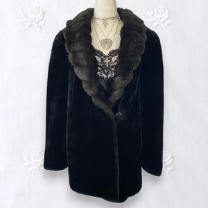 Vintage Union Made in USA Black Brown Faux Fur Elegant Glam Coat M / L